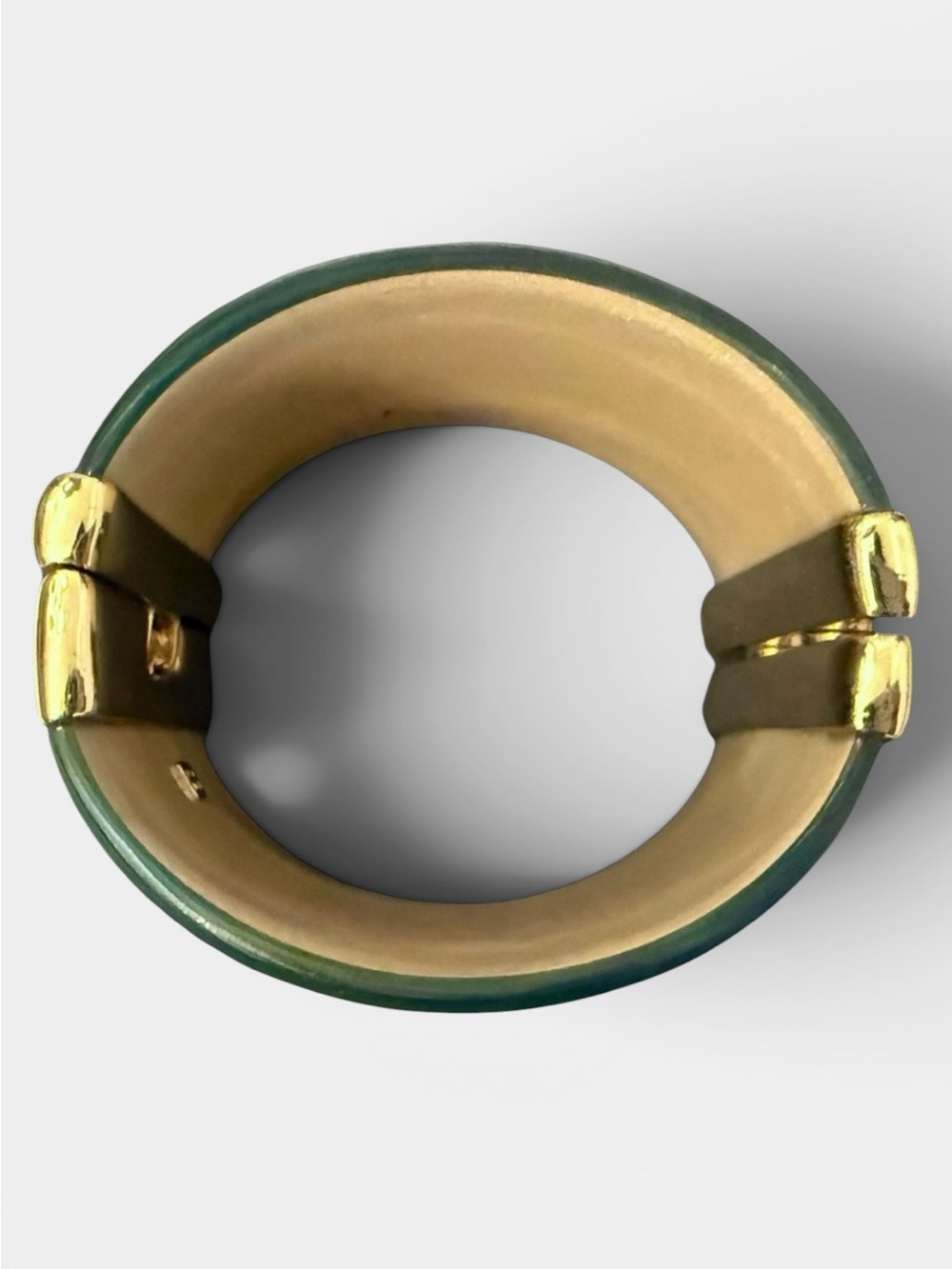 Alexis Bittar Teal Lucite and 14k Gold Plated Hinged Cuff Bracelet and Dustbag - Picture 6 of 13